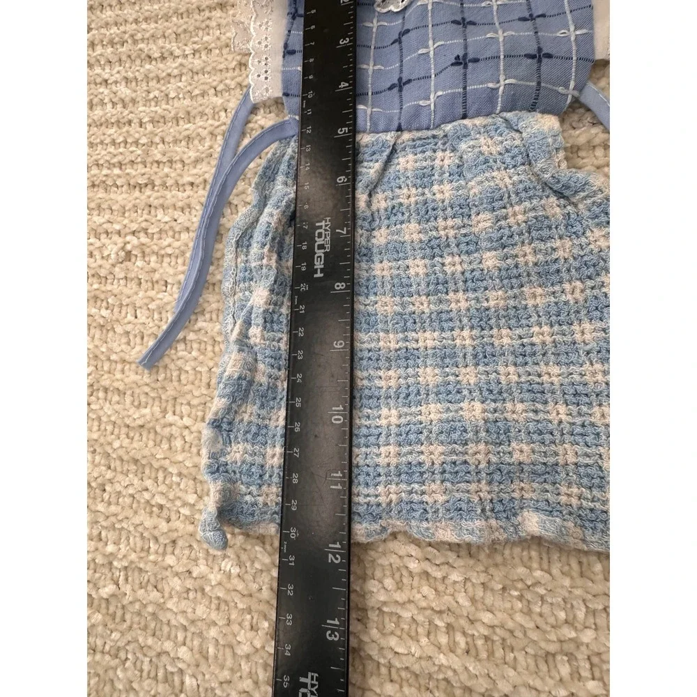 Vintage Doll Dress Blue Gingham Checkered Lace‎ Trim Teddy Bear Clothes Slip On